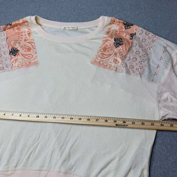 Free People Feelin It Ribbed Shirt Size XS Oversized Pink Alabaster Boho Bandana - Picture 6 of 9
